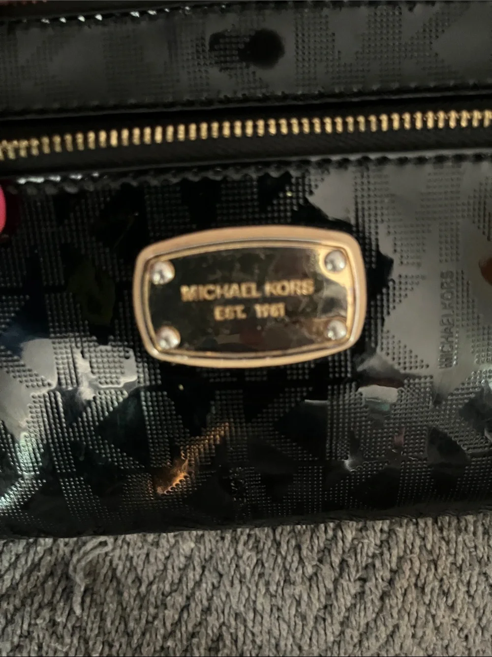 Michael Kors Black Patent Leather Wristlet with Gold Hardware